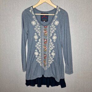 💙 Johnny Was Lightweight Long Sleeve Embroidered Tee Size S Boho Hippie Floral